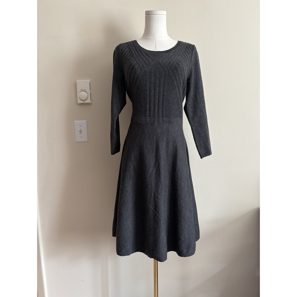 NWT Talbots Medium Sweater Dress Pure Merino Wool Charcoal Gray Minimalist Chic